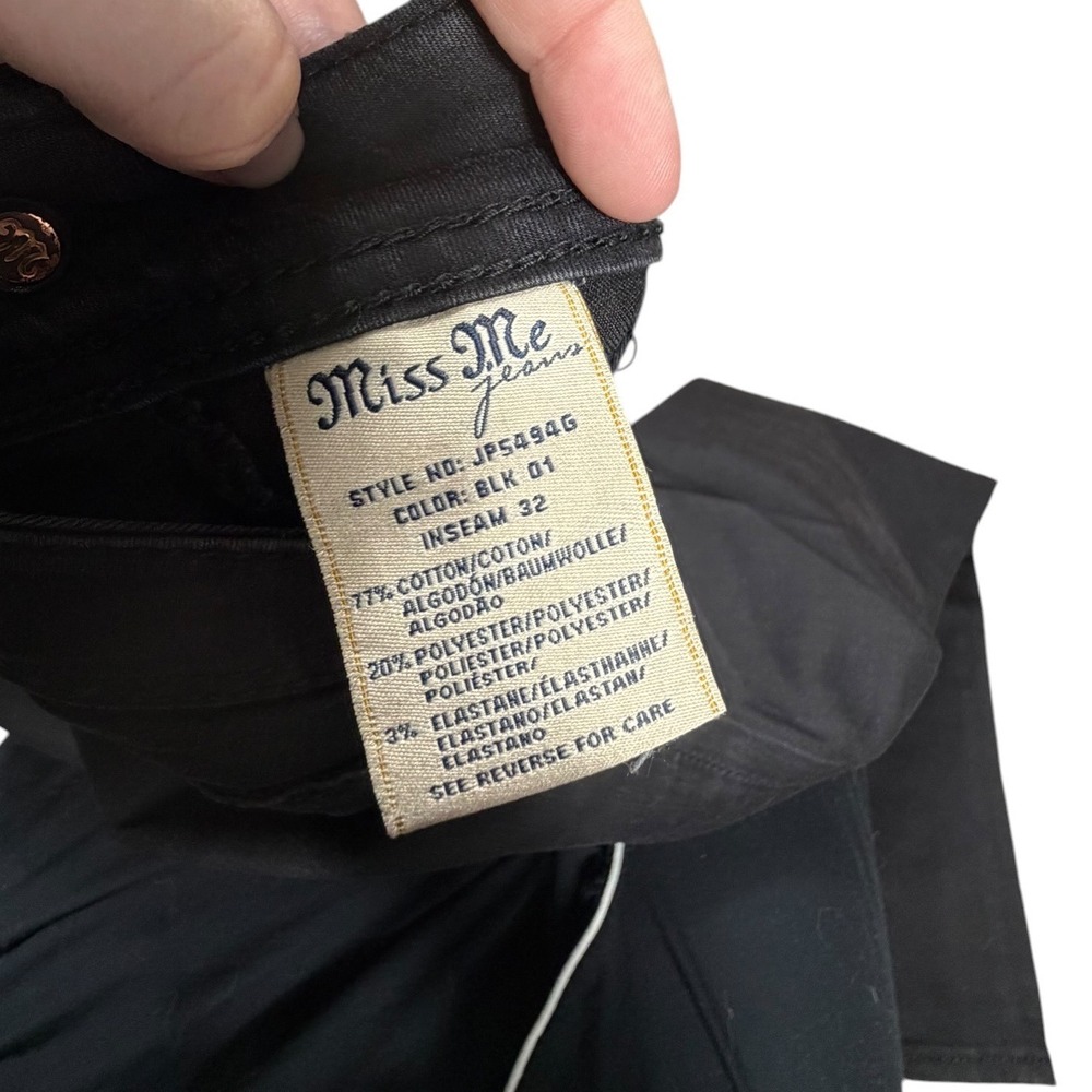Miss Me Black Skinny Jeans Embroidered Cross Rhinestone Stretch Womens 32 - Picture 9 of 10